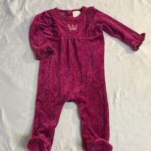 First Impressions - Magenta Velour Ruffle Footie/Onesie/Romper